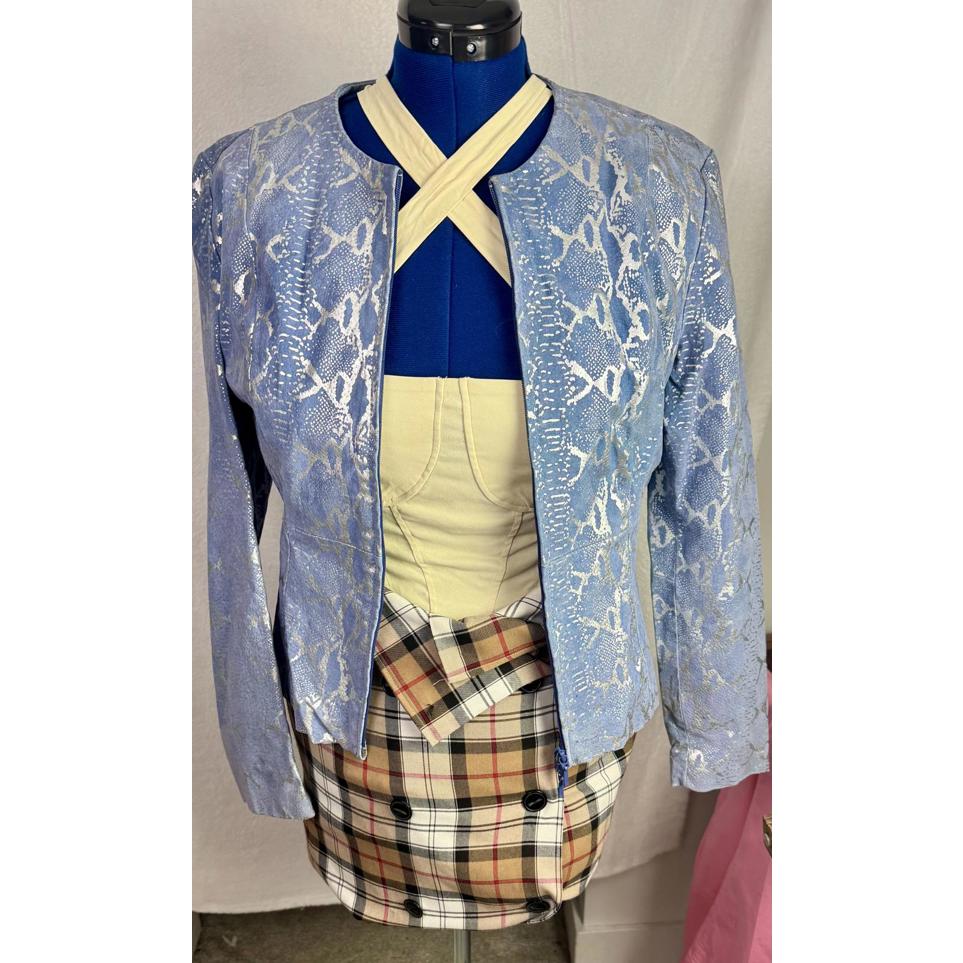Villain Era Blue Metallic Snakeskin Leather Jacket Anti-Hero Metrostyle Vintage